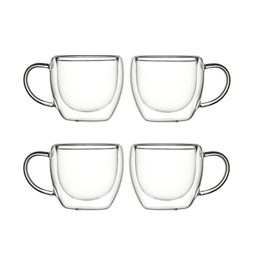 4 Pack Double Wall Glass Mug 320ml